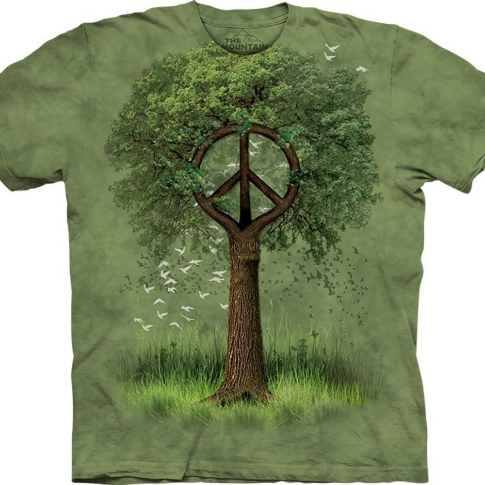 The Mountain Roots of Peace Tree Dove Birds Nature Green T-Shirt S